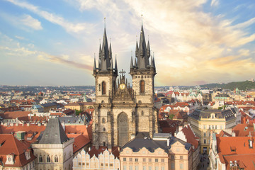 Fototapeta premium ful view of the Old Town Square, and Tyn Church in Prague, Czech Republic