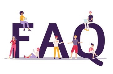 FAQ concept - people asking to online support flat vector illustration isolated.