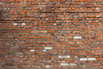 Old wall of rough red brick. Grunge background.	