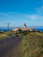 Fototapeta na wymiar Portugal, may 2019: Cabo da Roca Lighthouse. Cabo da Roca is the most westerly point of the Europe mainland, Sintra