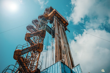 Oil and Gas Drilling Rig. Oil drilling rig operation on the oil platform in oil and gas industry. Petroleum Industry.