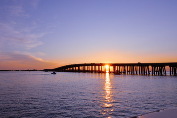 Sunset under bridge, evening, Florida