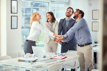 Fototapeta premium Successful business coworkers completed business meeting.