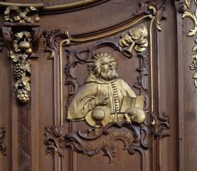 Saint Jerome, one of the Latin Fathers of the Church, choir stalls by Daniel Aschauer in Cistercian Abbey of Bronnbach in Reicholzheim near Wertheim, Germany
