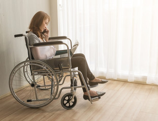 Desperate women waiting for her appointment in hospital with broke