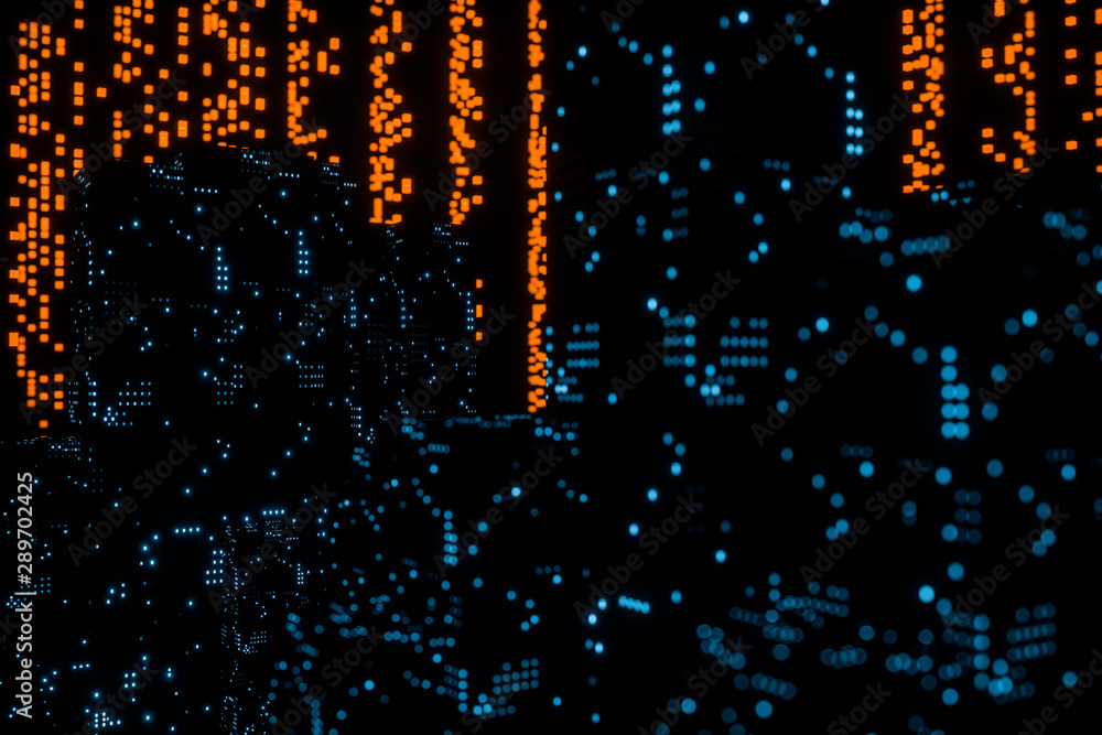 Poster glowing digital lines with dark background, 3d rendering