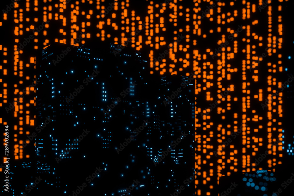 Poster glowing digital lines with dark background, 3d rendering