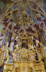 Fototapeta na wymiar Main altar in the church of Immaculate Conception in Lepoglava, Croatia