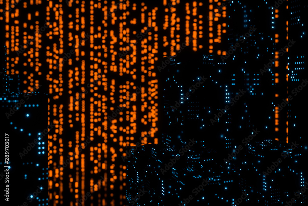 Poster glowing digital lines with dark background, 3d rendering