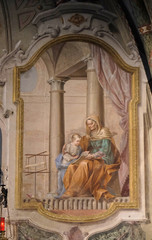 Saint Anne, the education of the Virgin Mary, fresco in the Santa Maria degli Angeli church in Lugano, Switzerland
