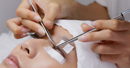 Procedure for eyelash extension in beauty salon