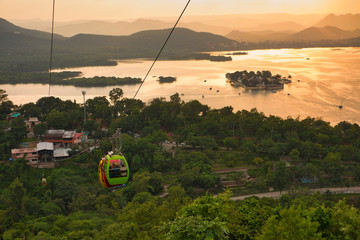 Rope way to Karni Mata Temple, Udaipur City, Rajasthan, India