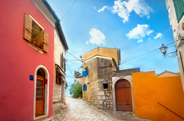 Coastal street and colorful buildings in old town. Rovinj, Croatia