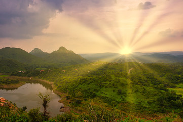 Panoramic view of Badi Village, Udaipur, Rajasthan, India