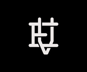 Letter E and V, EV, VE, overlapping interlock logo, monogram line art vintage style on black background