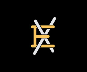 Letter E and X, EX, XE, overlapping interlock logo, monogram line art vintage style on black background