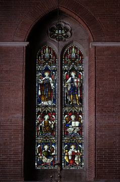 Archangels on the stained glass of All Saints' Anglican Church, Rome, Italy