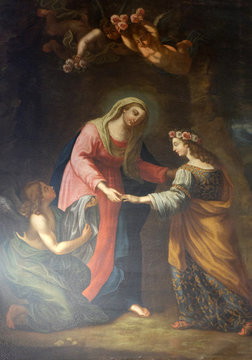 Virgin Mary with saint Rosalia and angels altarpiece by Orsola Noletti in Chapel of the Blessed of the First Order of Minims, Basilica di Sant Andrea delle Fratte, Rome, Italy 