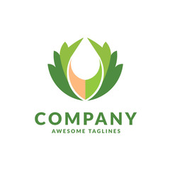 stylish green leaf logo, Illustrations of stylized plants to design logos.