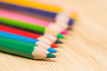 Group of colorful pencils close up. Education and arts tools