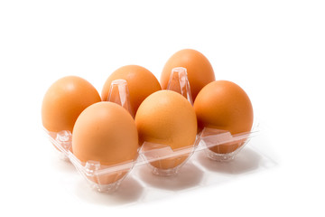 Fresh eggs on white background