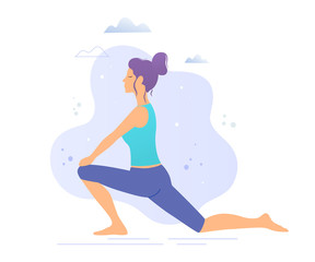 Yoga girl in a park vector illustration. Healthy lifestyle.