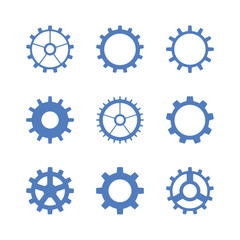 Gear set. Vector flat icons. Engineering, production, settings and repairs
