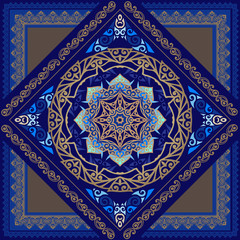 Floral hand drawn Mandala. Turkish motif. Round colorful floral ornament in traditional Oriental pattern.