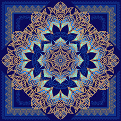 Floral hand drawn Mandala. Turkish motif. Round colorful floral ornament in traditional Oriental pattern.