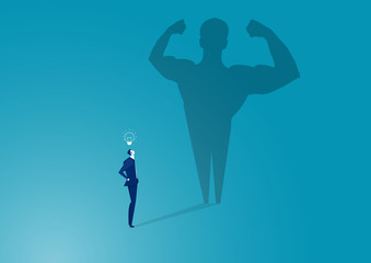 Business man with big shadow .Concept of success, quality of leadership.Vector illustration 