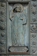 Saint Thomas, detail of door of Saint Vincent de Paul church, Paris
