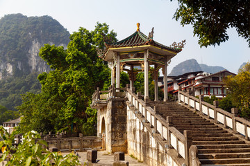 Chinese style stone staircase and pagoda