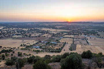 Sunset view over Monsaraz fields, Alqueva, Portugal