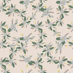 Green abstract flower pattern fantasy on colorful background. Vector seamless pattern. Graphic vector art. Floral design element. Vintage decorative background.