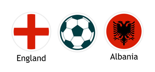 England versus Albania - Vector banner for soccer competition. Illustration with round national flags and football ball