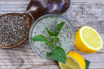 Lemonade with Chia Seeds and Garnished with Mint