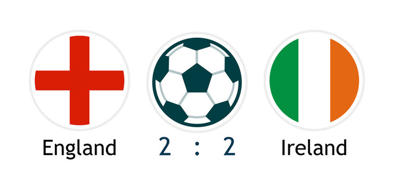 England versus Ireland - Vector banner with Score for soccer competition.