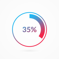 35 percent blue and red gradient pie chart sign. Percentage vector infographic symbol. Circle diagram isolated, illustration for business, download, web icon, design