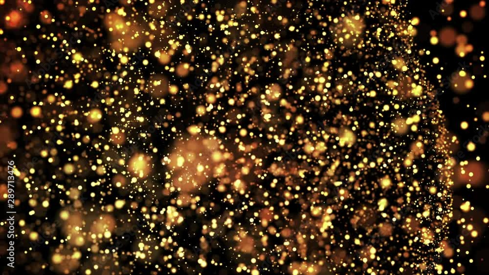 Poster gold glowing particles flow in viscous liquid and bright glisten. science fiction. 4k 3d sci-fi back