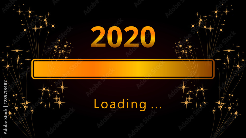 Wall mural 2020 happy new year eve bright golden loading progress bar with fireworks isolated on black backgrou