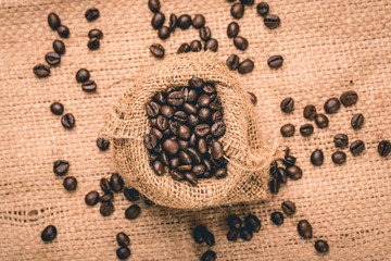 Roasted coffee bean in sackcloth