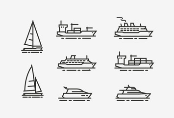 Ship icon set. Shipping, cruise symbol. Linear style vector illustration