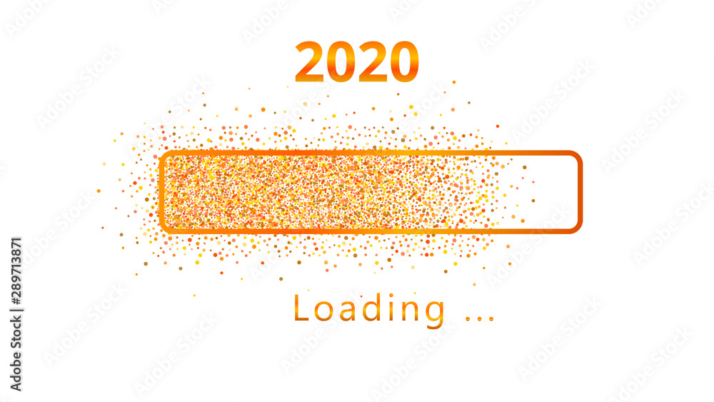 Wall mural 2020 new year loading orange glitter progress bar with colorful confetti isolated on white backgroun