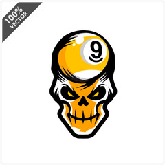 Billiard 9 ball skull Head Logo Vector
