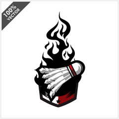 Badminton shuttlecock ball flame badge logo vector