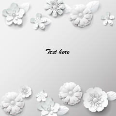Paper art flowers background. Vector stock.