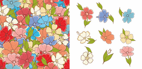 Floral seamless pattern. Flowers. Elements and pattern. Design elements