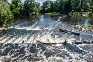 Water flowing to a river. water diversion dam