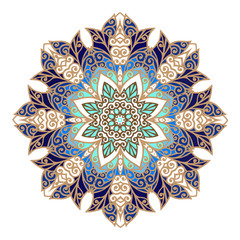 Floral hand drawn Mandala. Turkish motif. Round colorful floral ornament in traditional Oriental pattern.