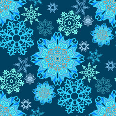 Vintage vector seamless christmas patterns, blue snowflakes